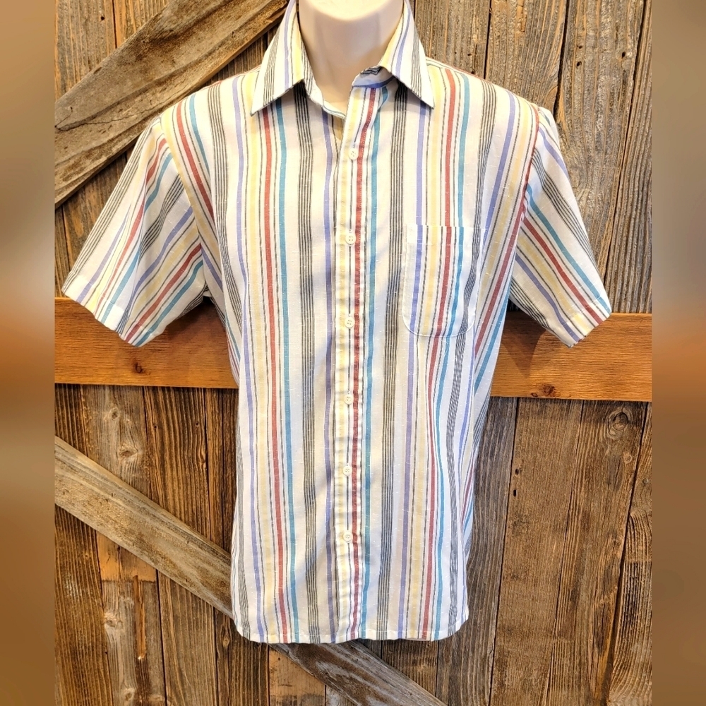 Vintage Harbor Breeze Men's striped multi color Medium Short Sleeve